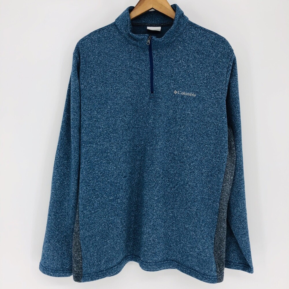Columbia Men's 1/4 Zip Pull Over Blue Grey Space Dye Light Jacket SIze Large